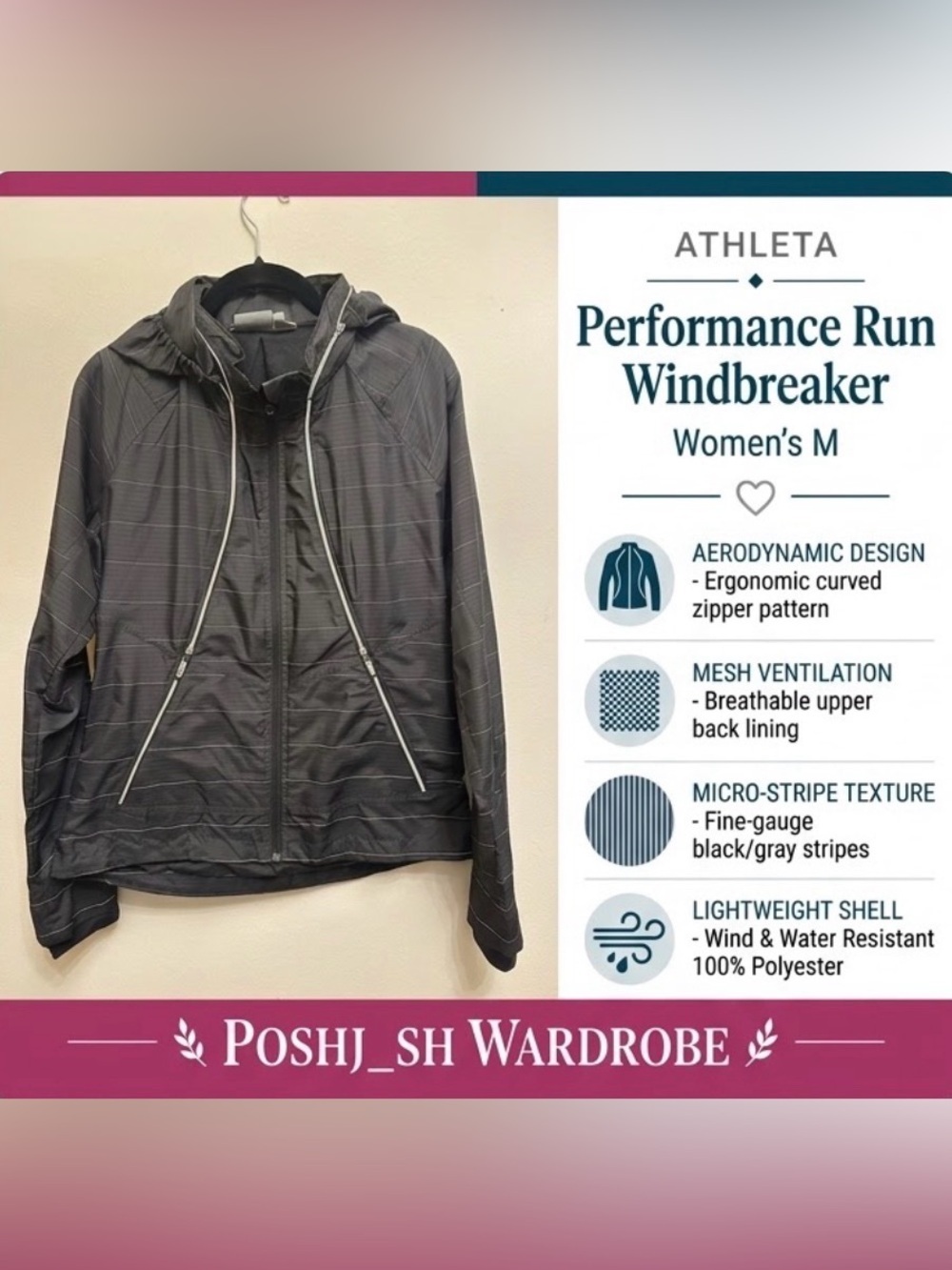 Athleta Striped Hooded Run Windbreaker Jacket M